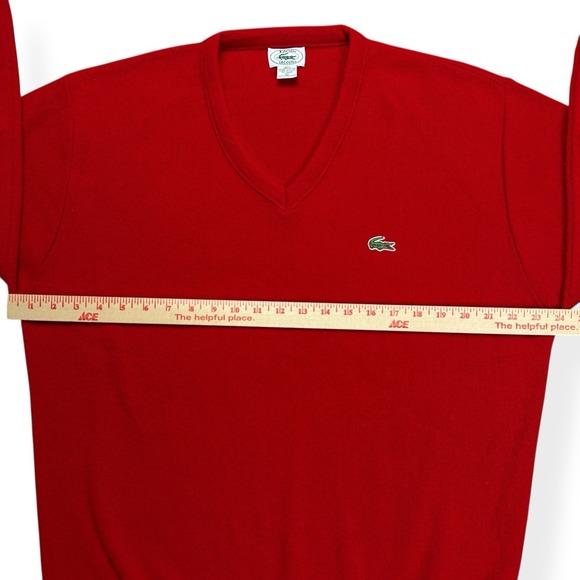Vintage IZOD Lacoste Sweater Men's XL Red Grandpa V Neck Cotton Made in USA 80s - Picture 9 of 13